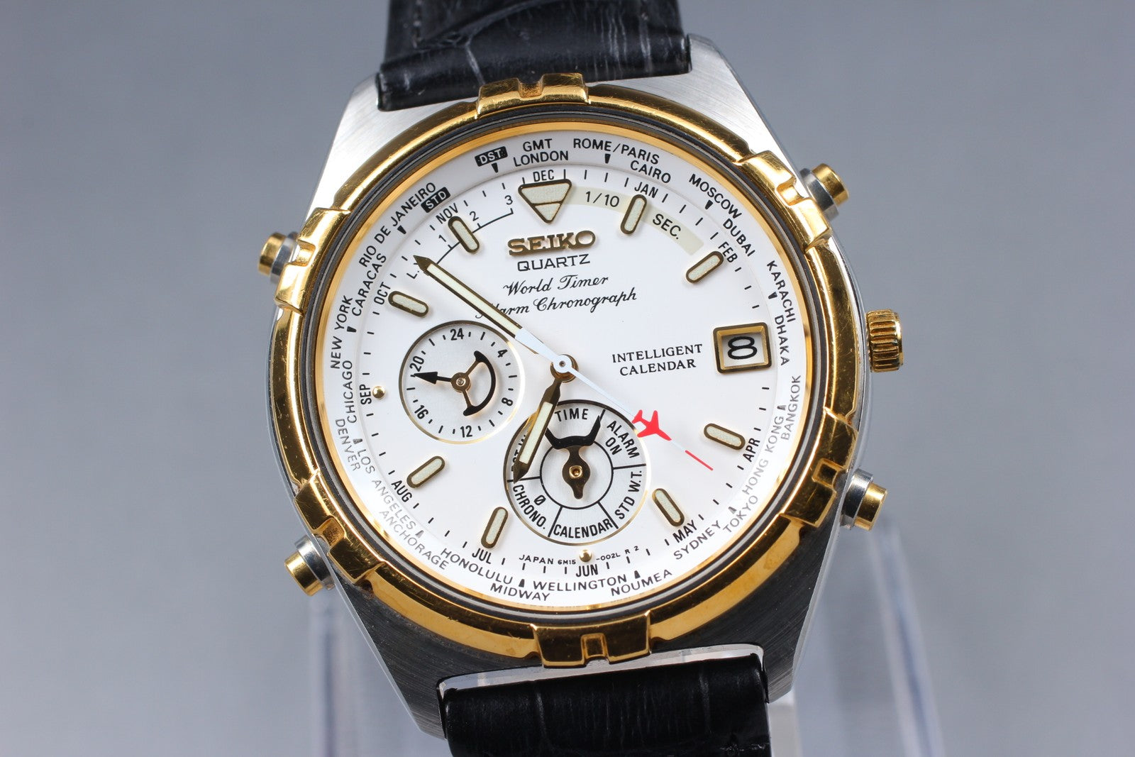 1995 Near MINT SEIKO World Timer 39mm 6M15-0020 Chronograph Quartz Men Vintage