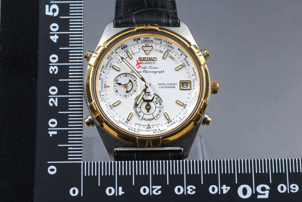1995 Near MINT SEIKO World Timer 39mm 6M15-0020 Chronograph Quartz Men Vintage
