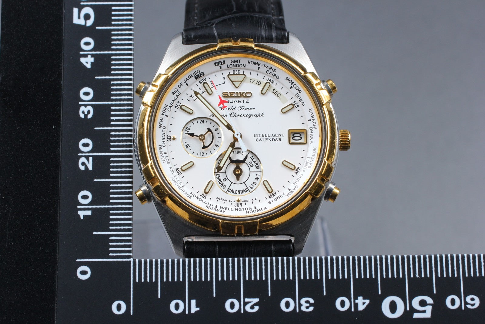 1995 Near MINT SEIKO World Timer 39mm 6M15-0020 Chronograph Quartz Men Vintage