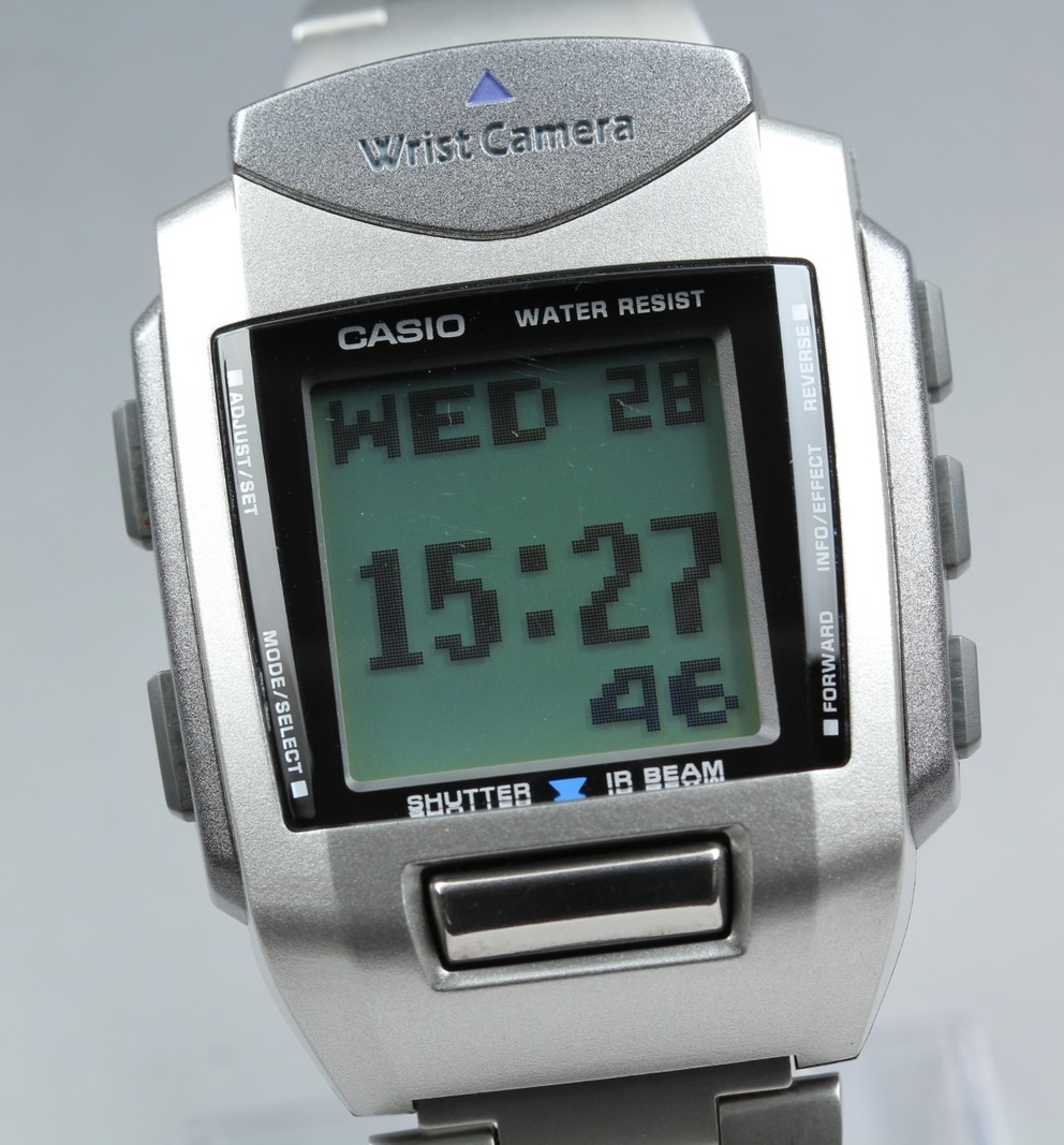 2000s Tested Near MINT Casio Wrist Camera WQV-1 39mm Silver Quartz Men's Vintage