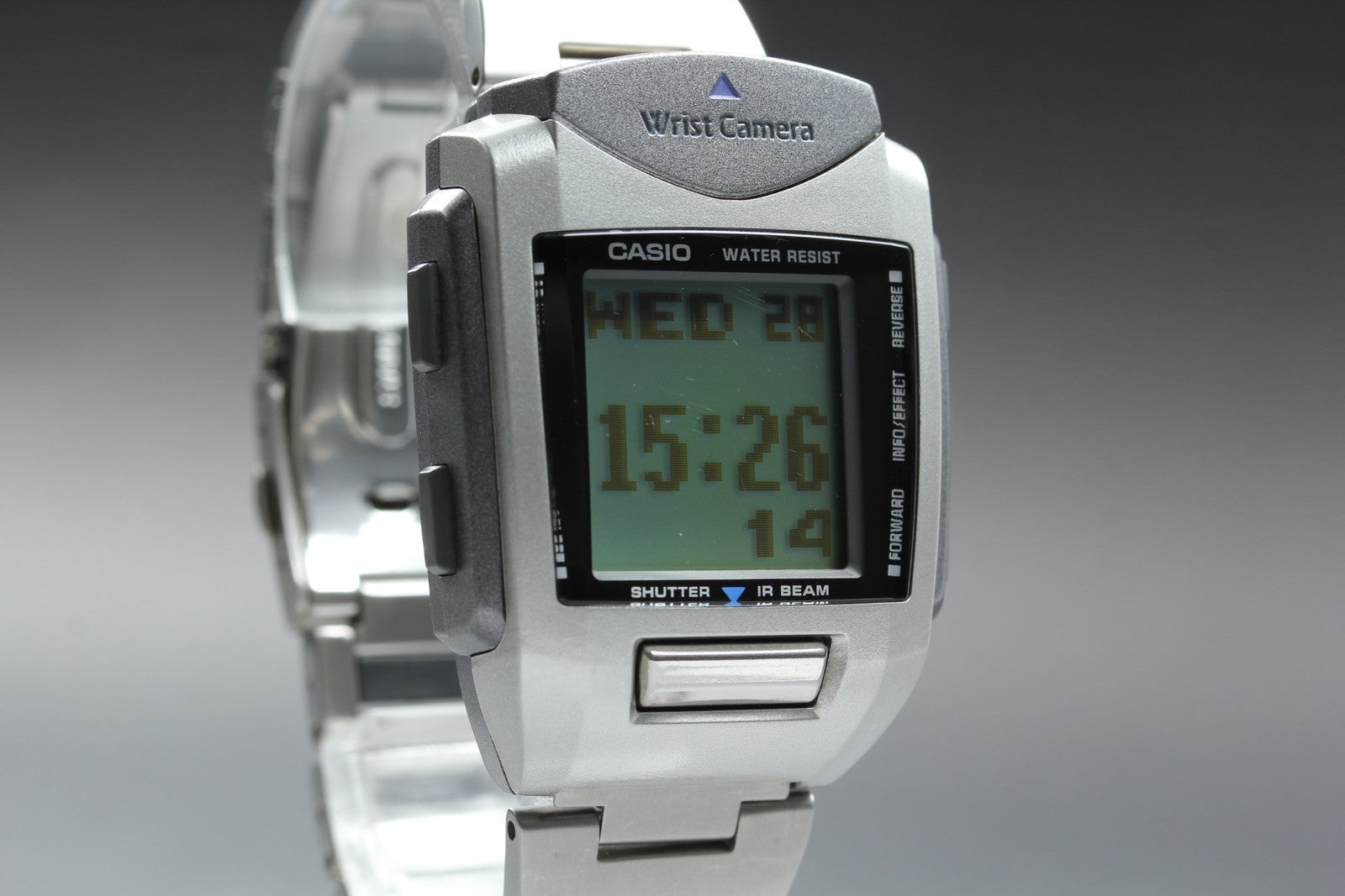 2000s Tested Near MINT Casio Wrist Camera WQV-1 39mm Silver Quartz Men's Vintage