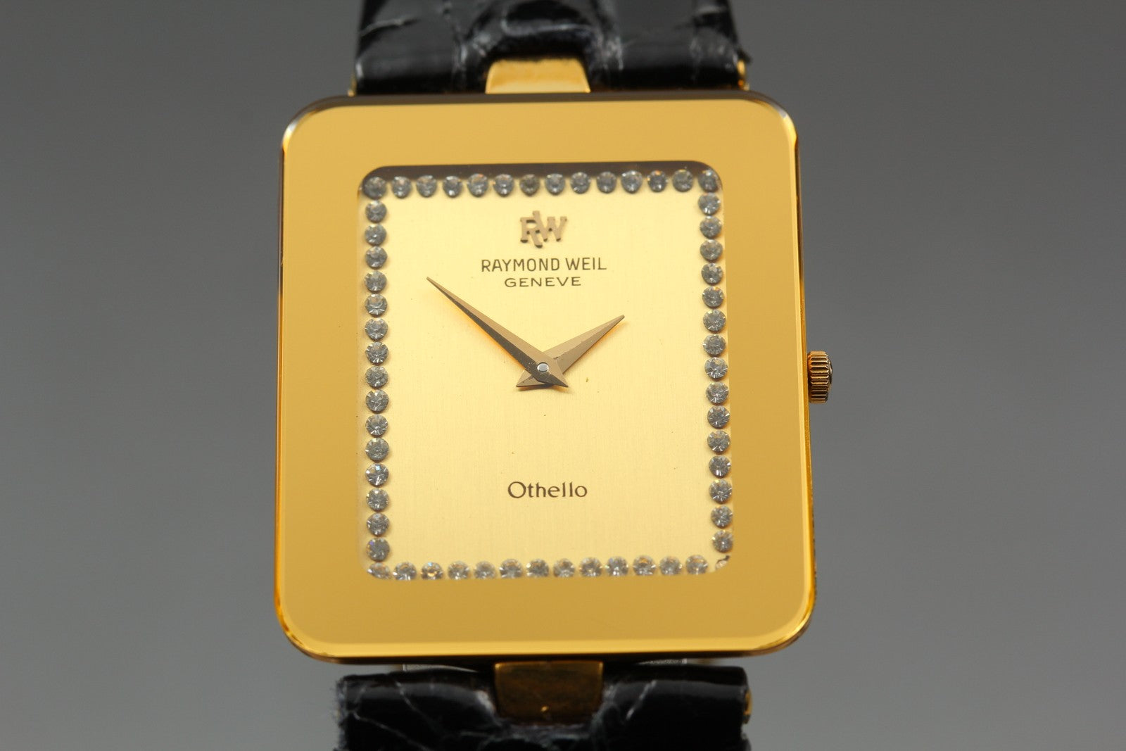 Exc+5 Raymond Weil Othello 120 25mm Gold Dial Diamond Quartz Tank Unisex From JP