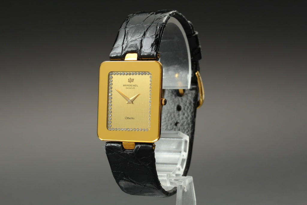 Exc+5 Raymond Weil Othello 120 25mm Gold Dial Diamond Quartz Tank Unisex From JP