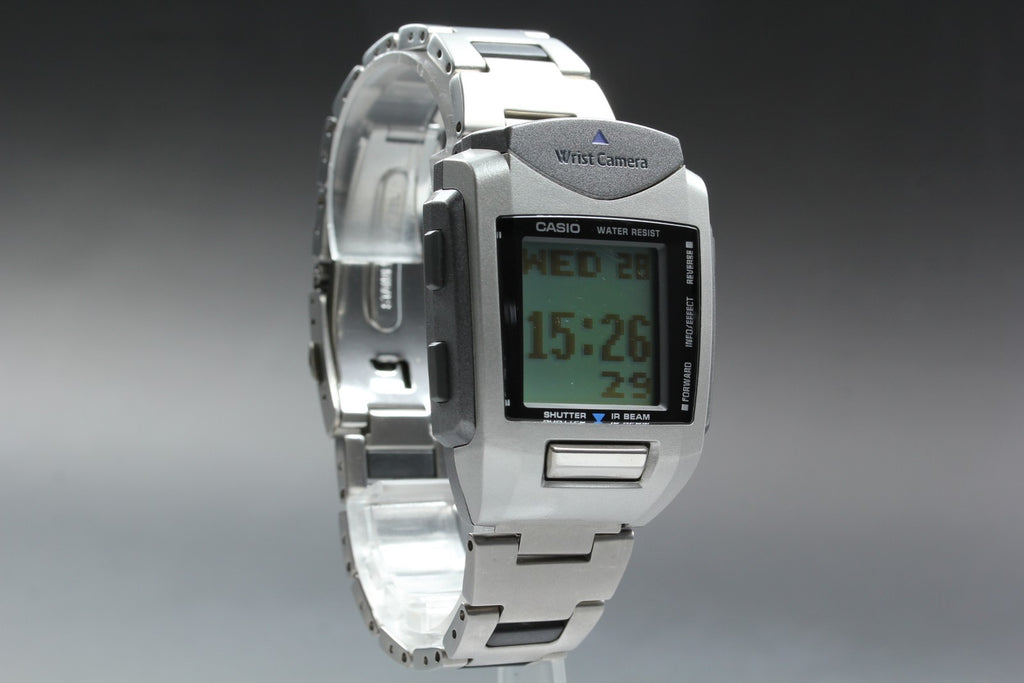 2000s Tested Near MINT Casio Wrist Camera WQV-1 39mm Silver Quartz Men's Vintage