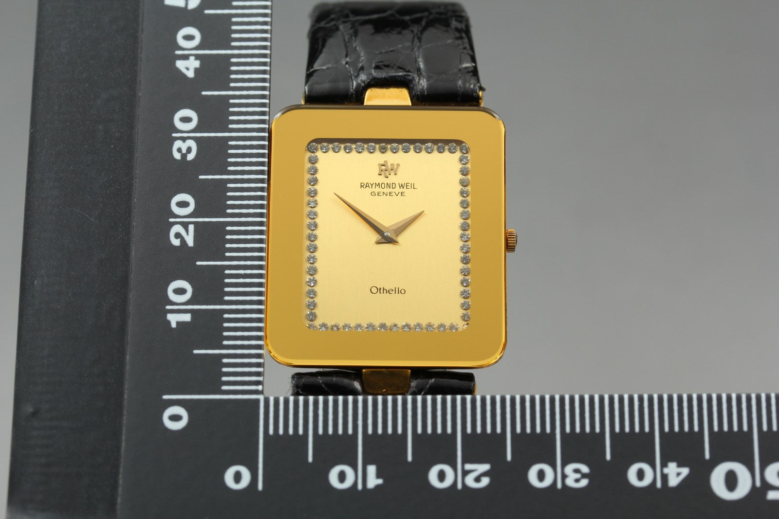 Exc+5 Raymond Weil Othello 120 25mm Gold Dial Diamond Quartz Tank Unisex From JP