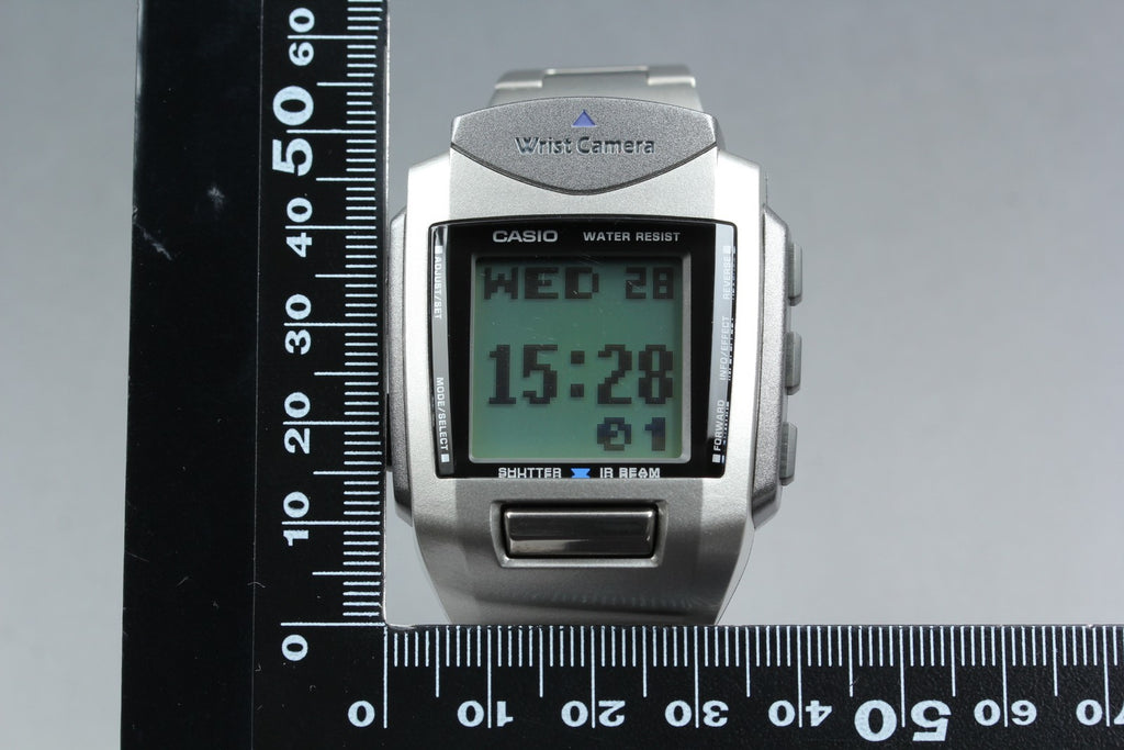 2000s Tested Near MINT Casio Wrist Camera WQV-1 39mm Silver Quartz Men's Vintage