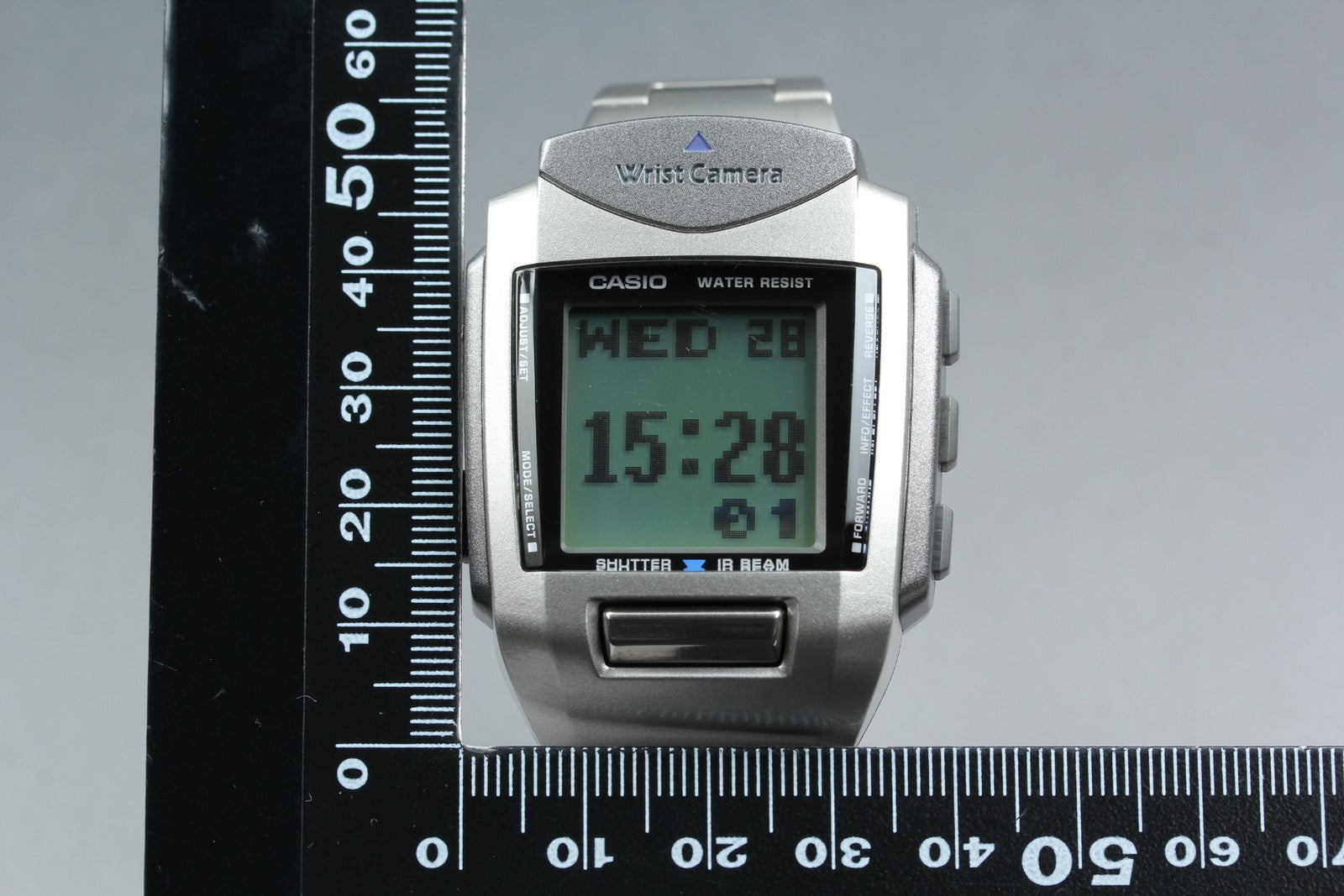 2000s Tested Near MINT Casio Wrist Camera WQV-1 39mm Silver Quartz Men's Vintage