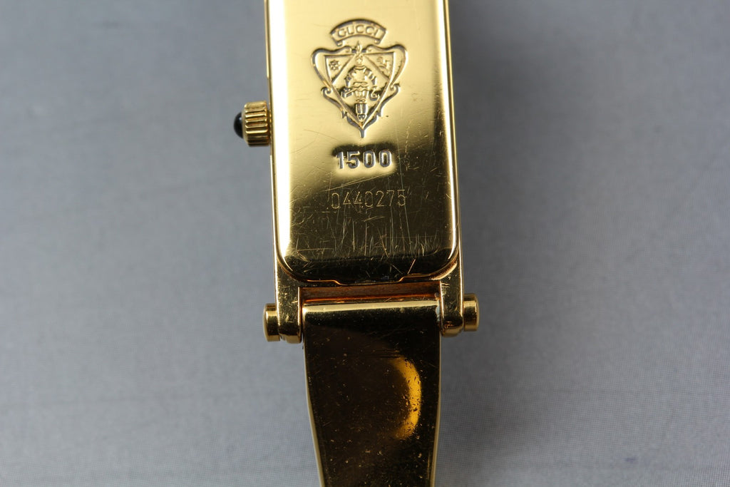 Near MINT Vintage GUCCI 1500 12mm Quartz Gold Dial Bangle Women's From JAPAN