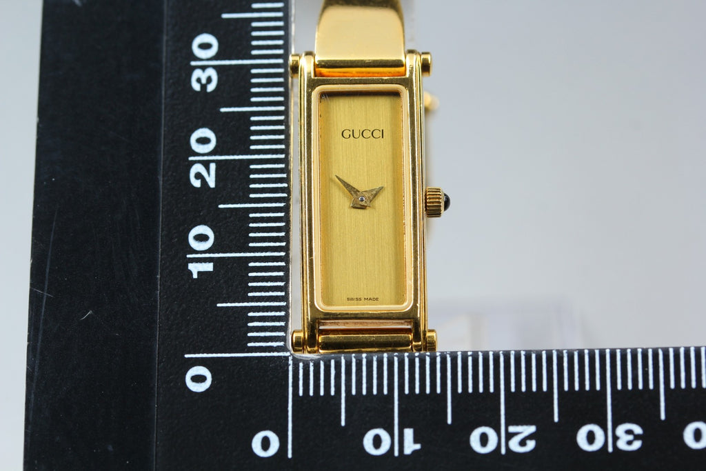 Near MINT Vintage GUCCI 1500 12mm Quartz Gold Dial Bangle Women's From JAPAN