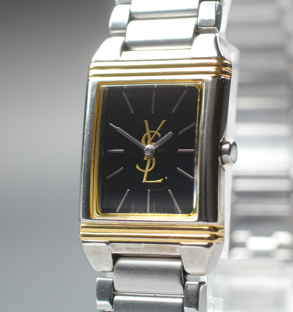 Near MINT Yves Saint Laurent 5421-H04732 18mm Quartz Black Tank Women's Vintage