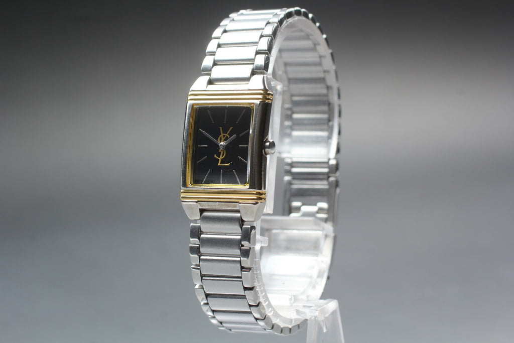 Near MINT Yves Saint Laurent 5421-H04732 18mm Quartz Black Tank Women's Vintage