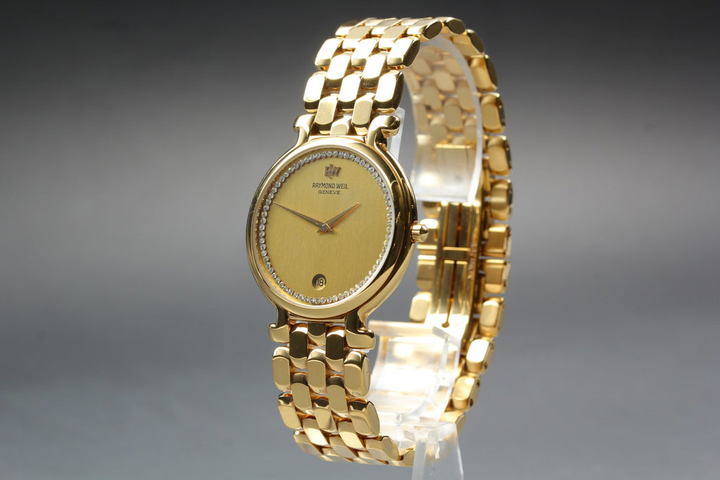 Near MINT Raymond Weil Geneve 9137 33mm Quartz Gold Dial Unisex Vintage JAPAN