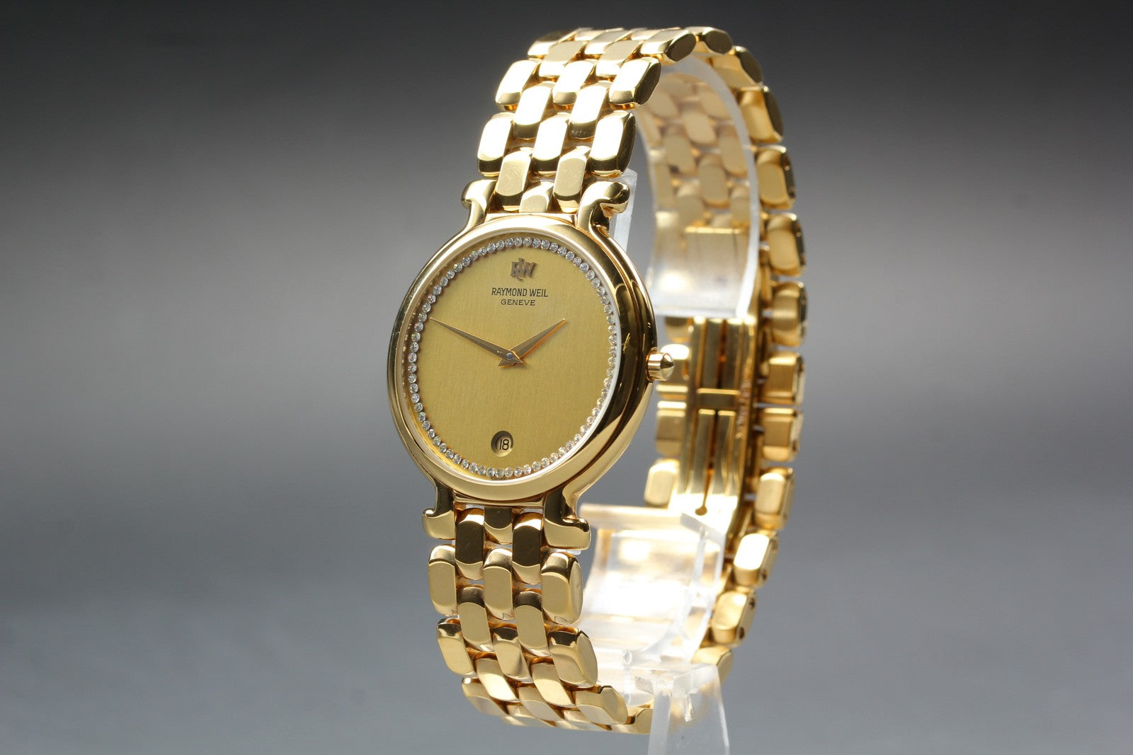 Near MINT Raymond Weil Geneve 9137 33mm Quartz Gold Dial Unisex Vintage JAPAN