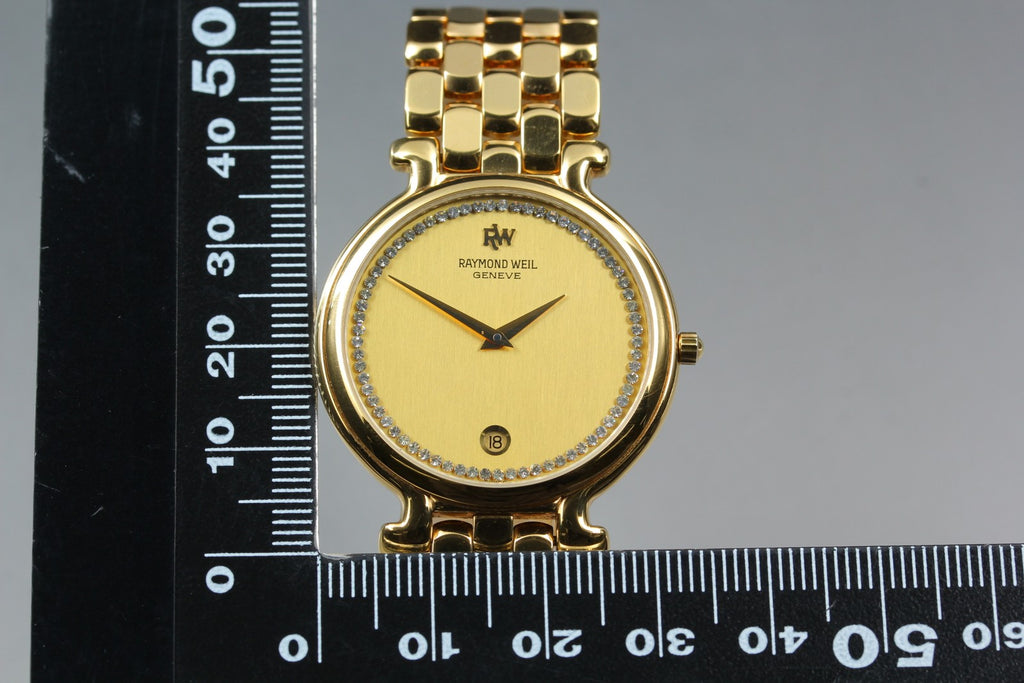 Near MINT Raymond Weil Geneve 9137 33mm Quartz Gold Dial Unisex Vintage JAPAN