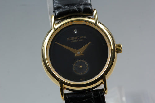 Near MINT Raymond Weil 23mm 9809 Quartz Black Dial Small Second Women's Vintage