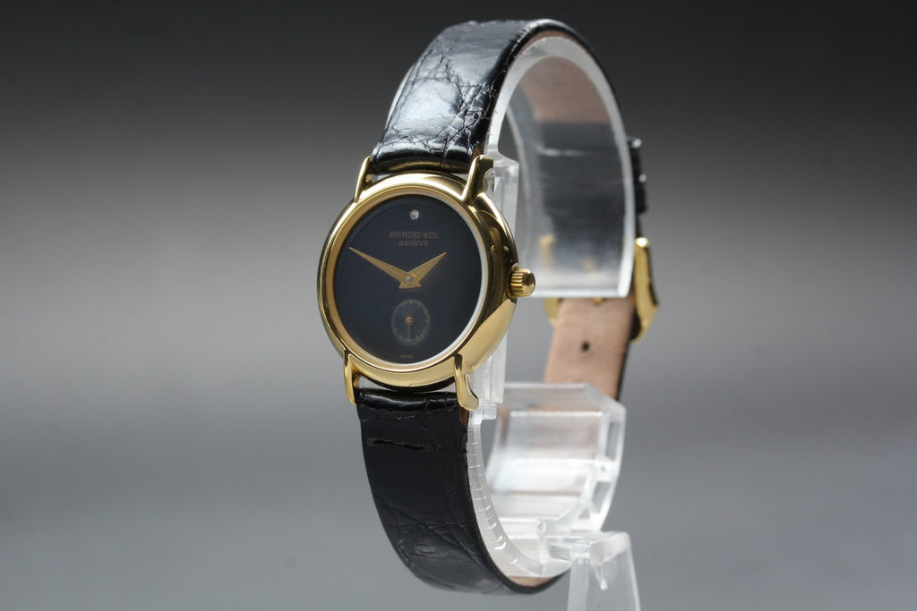 Near MINT Raymond Weil 23mm 9809 Quartz Black Dial Small Second Women's Vintage
