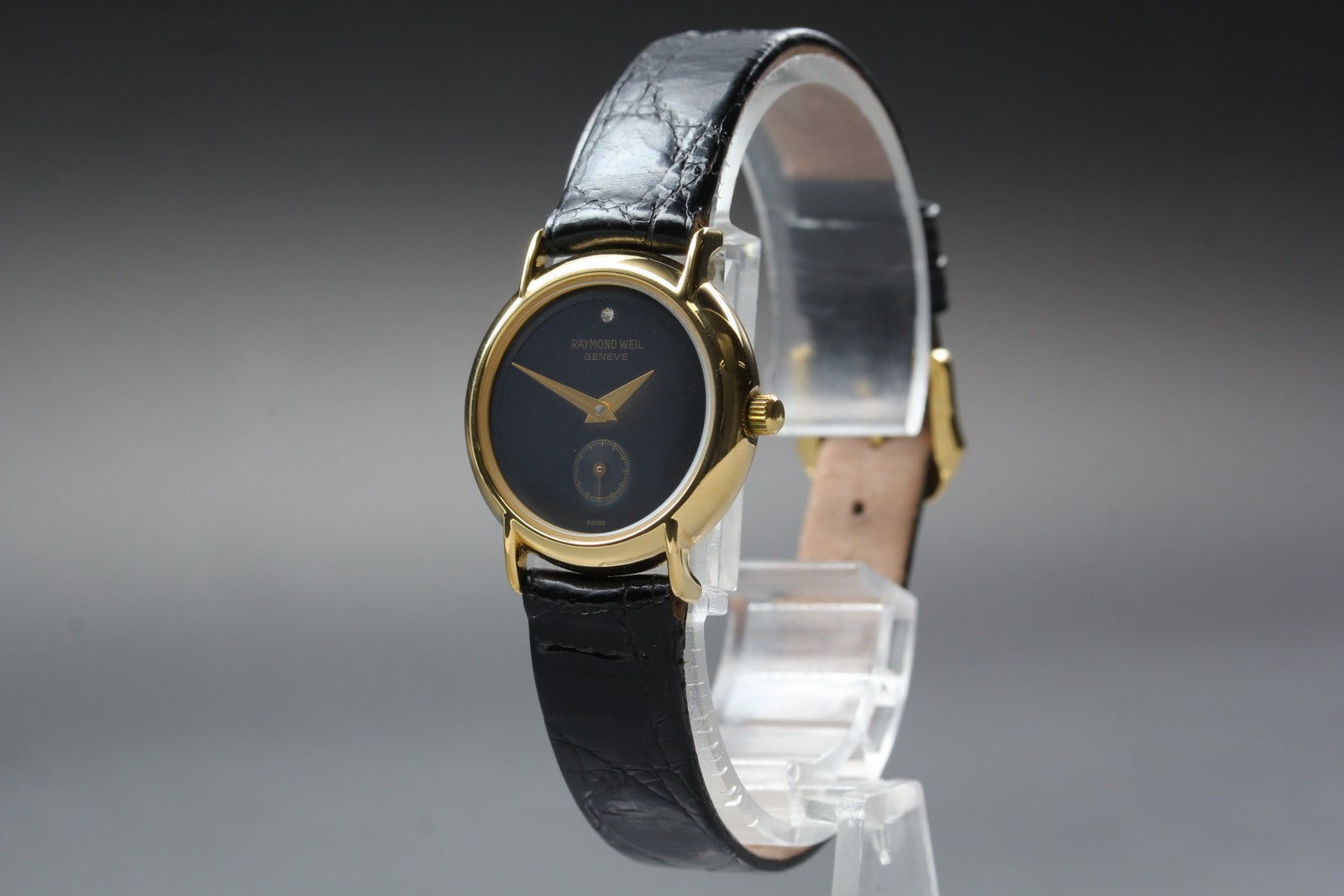 Near MINT Raymond Weil 23mm 9809 Quartz Black Dial Small Second Women's Vintage