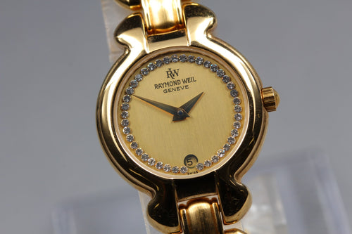 Near MINT Raymond Weil Geneve 24mm 5355 Quartz Gold Dial Women's Vintage JAPAN