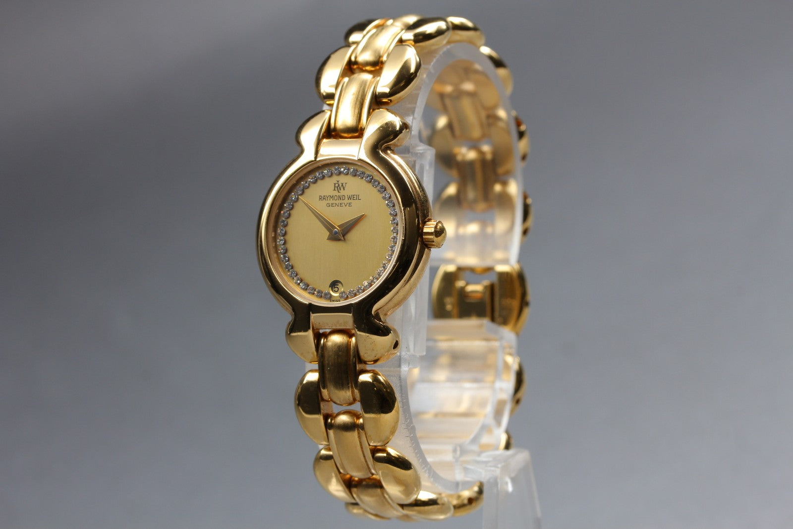 Near MINT Raymond Weil Geneve 24mm 5355 Quartz Gold Dial Women's Vintage JAPAN