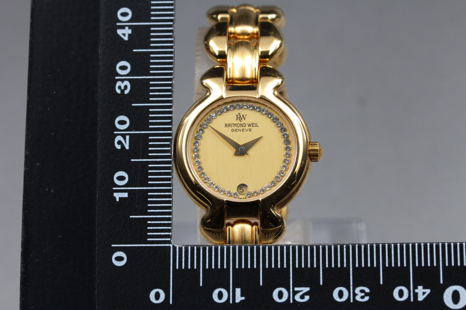 Near MINT Raymond Weil Geneve 24mm 5355 Quartz Gold Dial Women's Vintage JAPAN