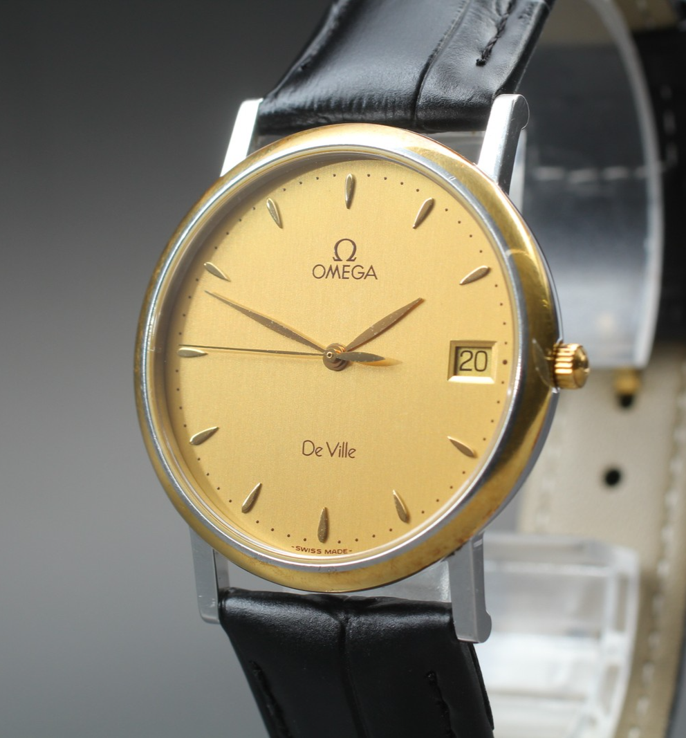 1990s Near MINT OMEGA De Ville 32mm 196.2432 Quartz Cal.1532 Gold Men's Vintage