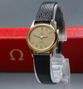 1978 Top MINT/Box OMEGA De Ville 23mm 591.0022 Quartz Gold Dial Women's Vintage