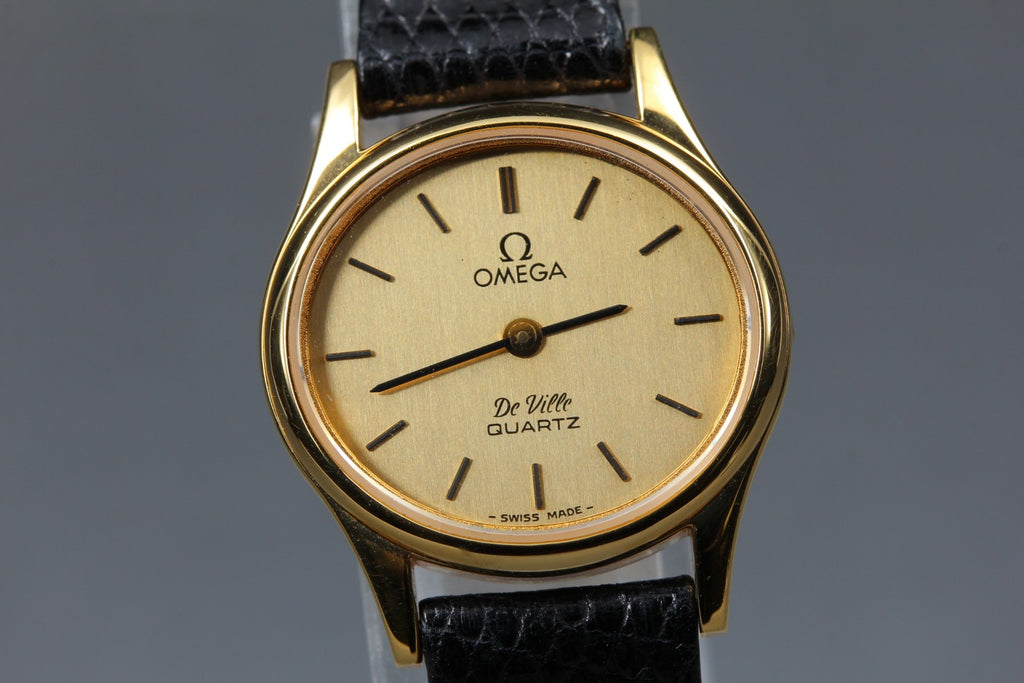 1978 Top MINT/Box OMEGA De Ville 23mm 591.0022 Quartz Gold Dial Women's Vintage