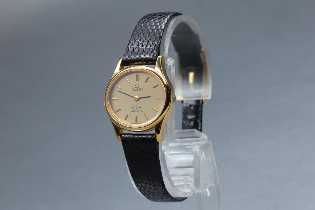 1978 Top MINT/Box OMEGA De Ville 23mm 591.0022 Quartz Gold Dial Women's Vintage