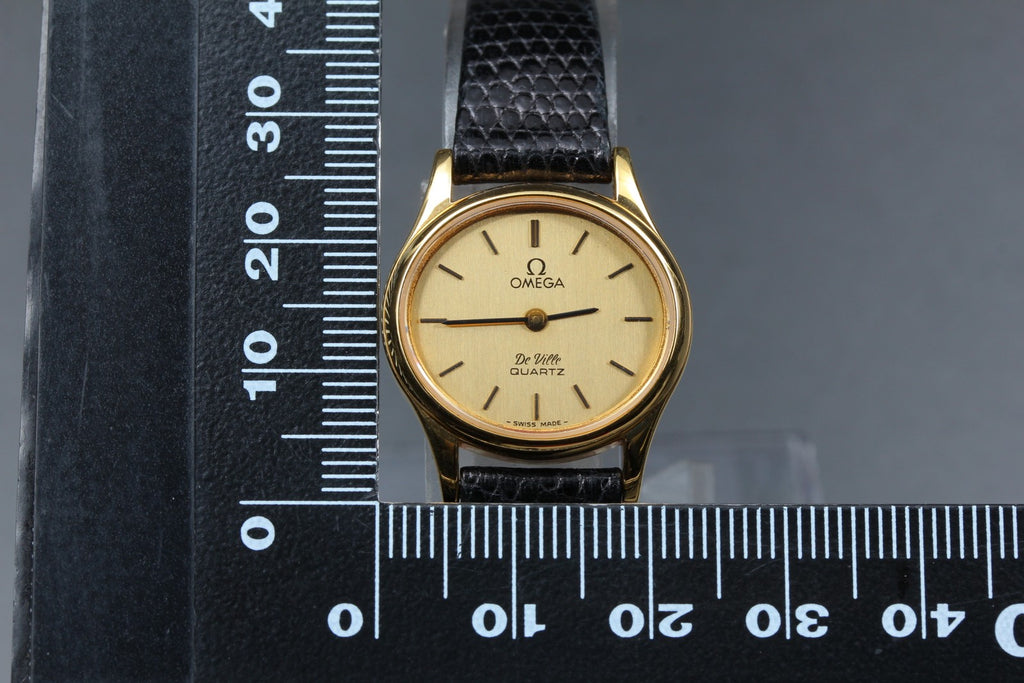 1978 Top MINT/Box OMEGA De Ville 23mm 591.0022 Quartz Gold Dial Women's Vintage
