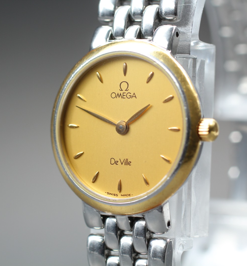 1996 Near MINT OMEGA De Ville 23mm 795.1111 Quartz Gold Dial Women's Vintage