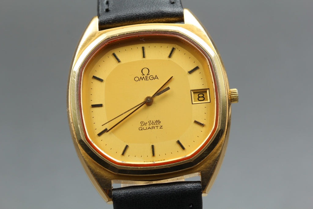 Near MINT OMEGA De Ville 34mm 196.0144 Quartz Cal.1332 Gold Dial Men's Vintage