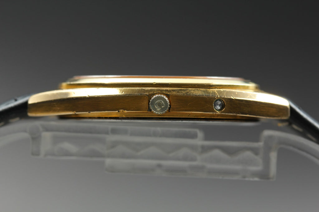 Near MINT OMEGA De Ville 34mm 196.0144 Quartz Cal.1332 Gold Dial Men's Vintage