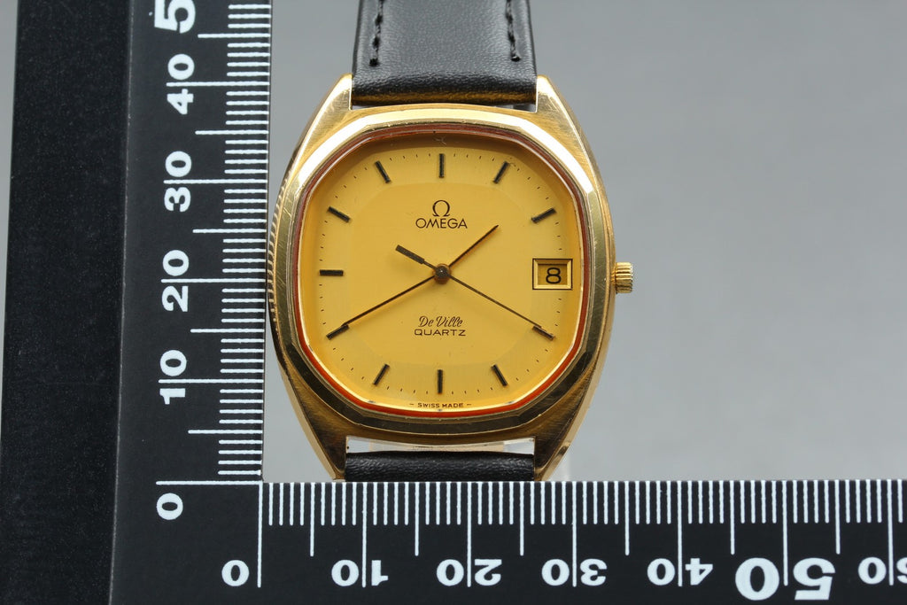 Near MINT OMEGA De Ville 34mm 196.0144 Quartz Cal.1332 Gold Dial Men's Vintage