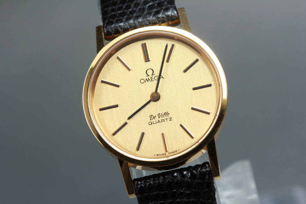 1978 Top MINT/Box OMEGA De Ville 24mm 591.0044 Quartz Gold Dial Women's Vintage