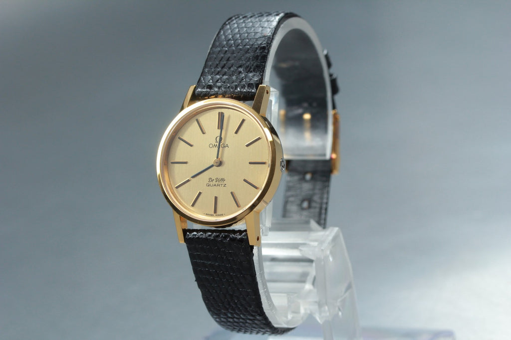 1978 Top MINT/Box OMEGA De Ville 24mm 591.0044 Quartz Gold Dial Women's Vintage