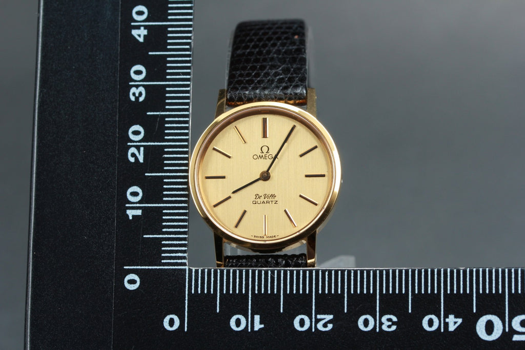 1978 Top MINT/Box OMEGA De Ville 24mm 591.0044 Quartz Gold Dial Women's Vintage