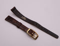 OMEGA Vintage Genuine Brown Leather Strap 11mm Watch Band Gold Buckle Women's
