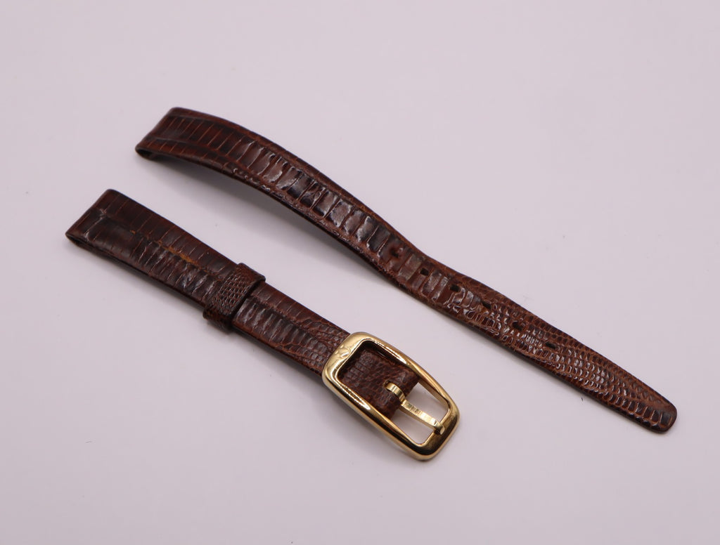 OMEGA Vintage Genuine Brown Leather Strap 11mm Watch Band Gold Buckle Women's