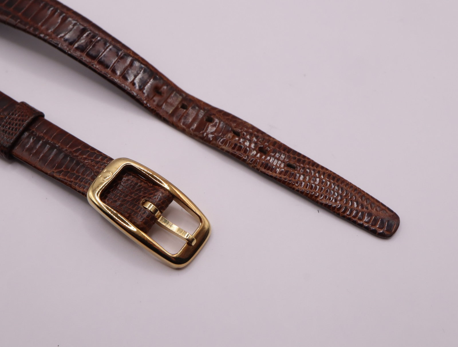 OMEGA Vintage Genuine Brown Leather Strap 11mm Watch Band Gold Buckle Women's