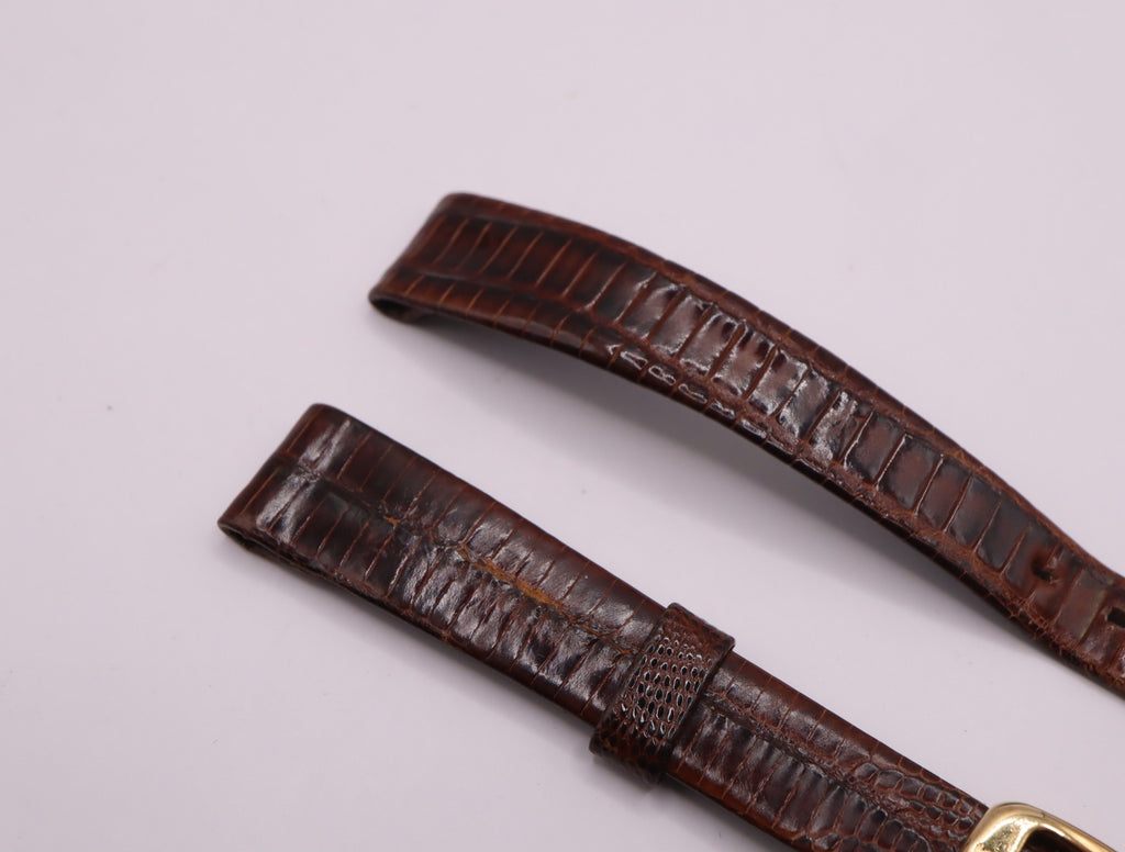 OMEGA Vintage Genuine Brown Leather Strap 11mm Watch Band Gold Buckle Women's