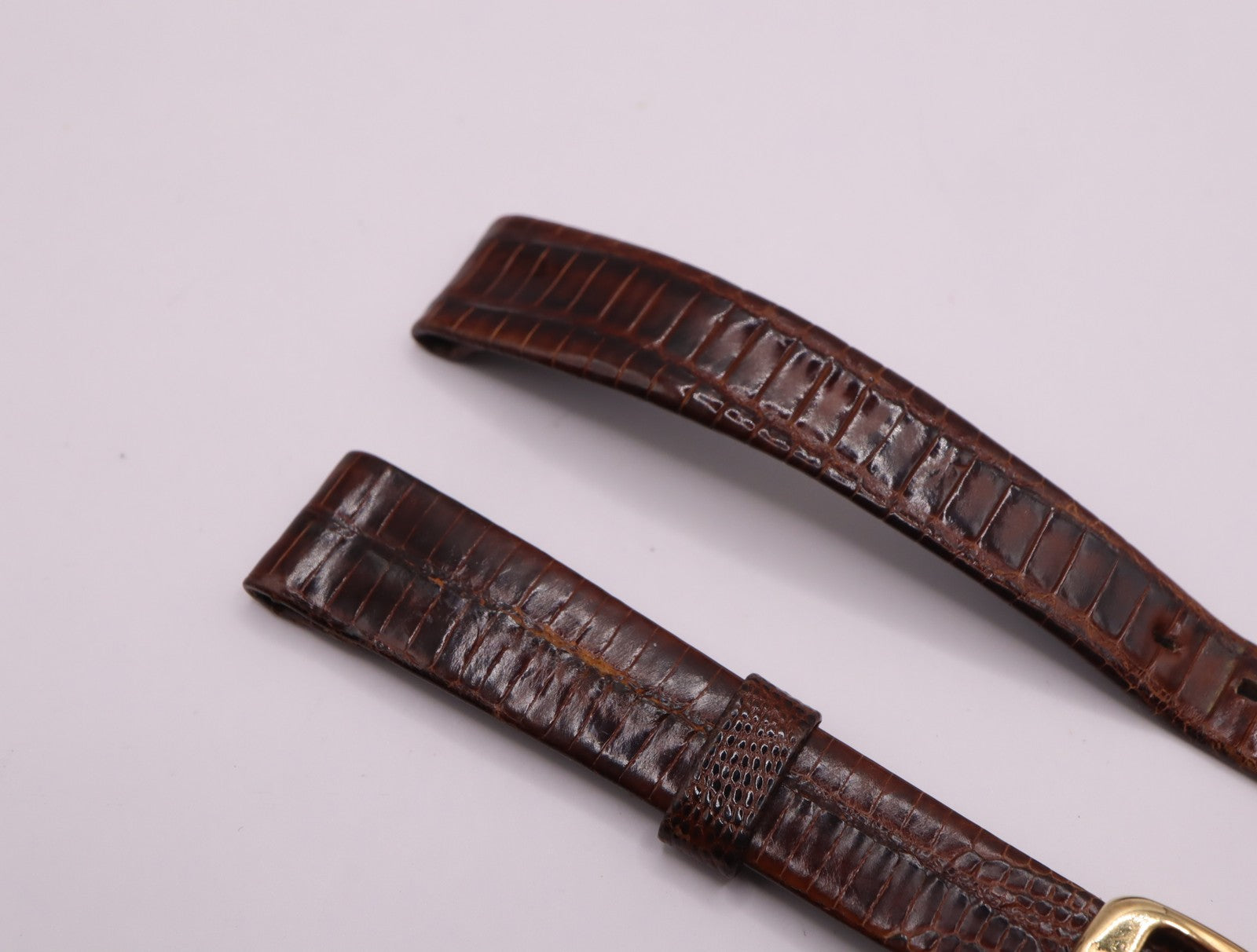 OMEGA Vintage Genuine Brown Leather Strap 11mm Watch Band Gold Buckle Women's