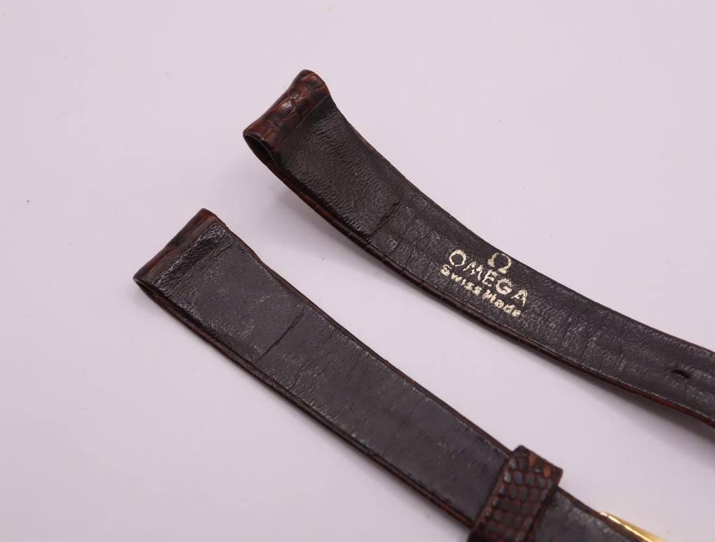 OMEGA Vintage Genuine Brown Leather Strap 11mm Watch Band Gold Buckle Women's