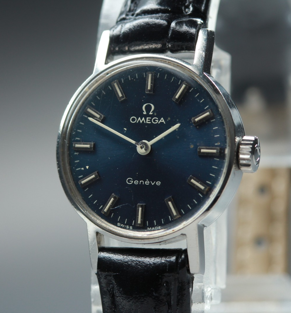 1970 Near MINT OMEGA Geneve 20mm 511.346 Manual Cal.485 Navy Dial Women Vintage