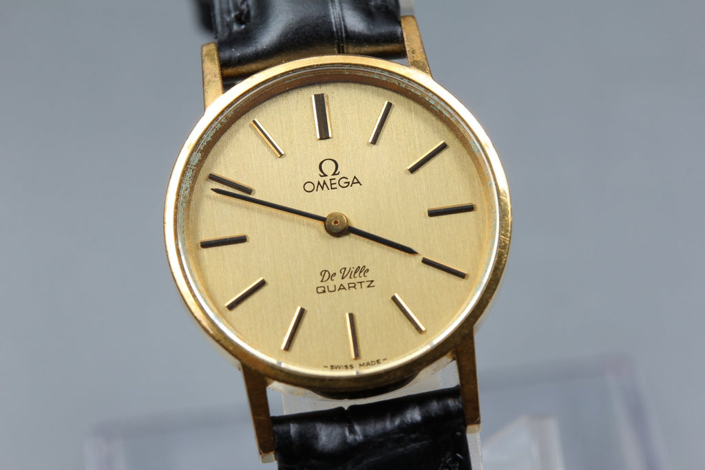 1981 Near MINT OMEGA De Ville 24mm Ref.591.0044 Quartz Gold Dial Women's Vintage