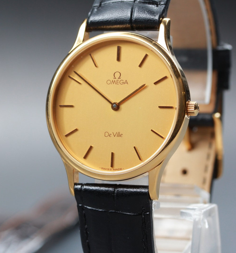 Serviced 1984 Near MINT OMEGA De Ville 32mm 195.0039 Quartz Gold Men's Vintage