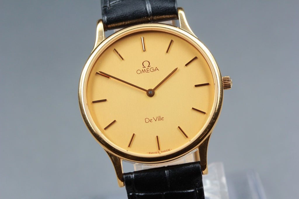 Serviced 1984 Near MINT OMEGA De Ville 32mm 195.0039 Quartz Gold Men's Vintage