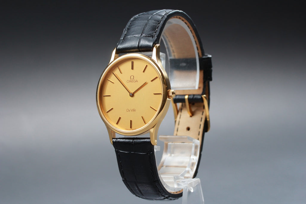 Serviced 1984 Near MINT OMEGA De Ville 32mm 195.0039 Quartz Gold Men's Vintage