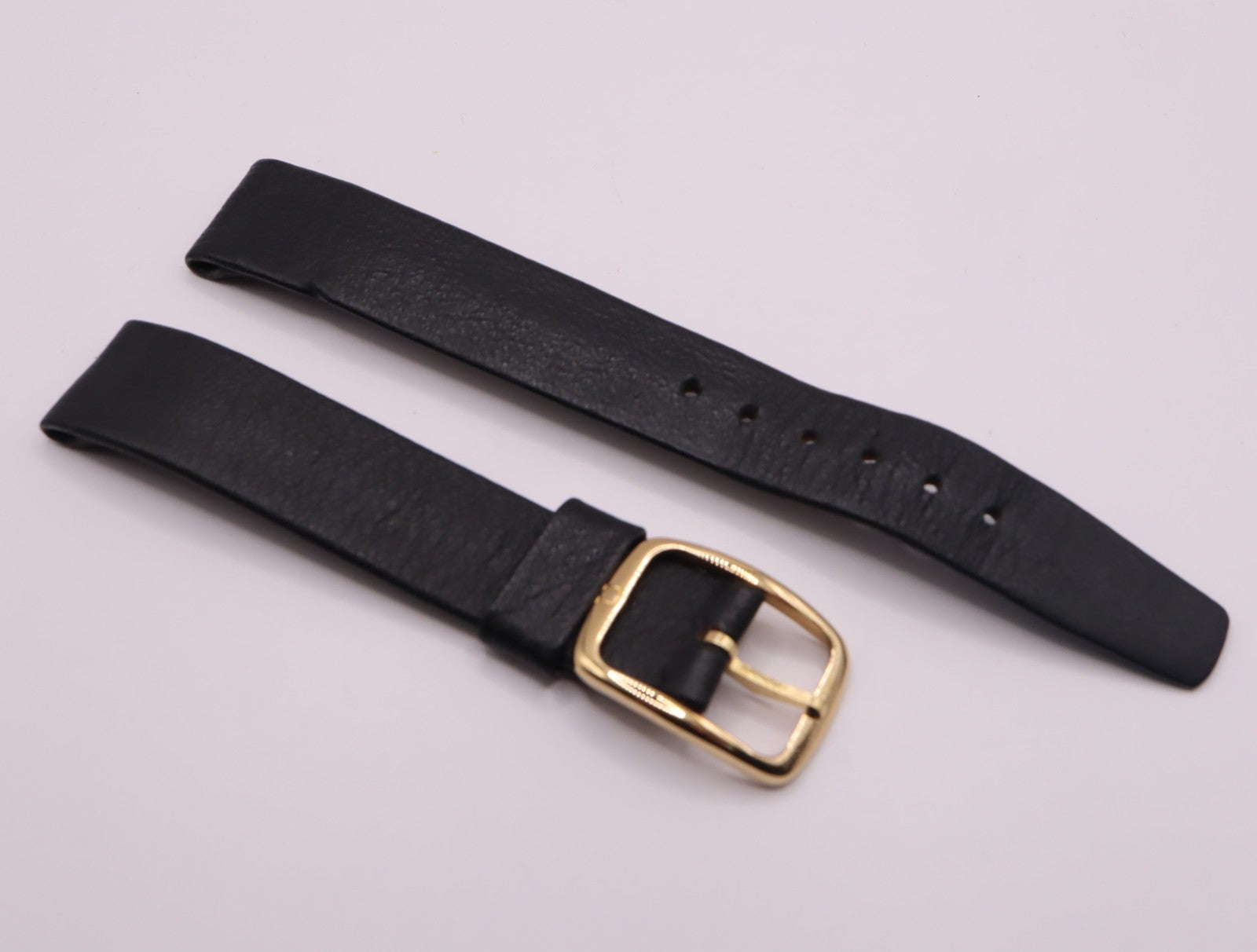 OMEGA Vintage Genuine Black Leather Strap 15mm Watch Band Gold Buckle Men's
