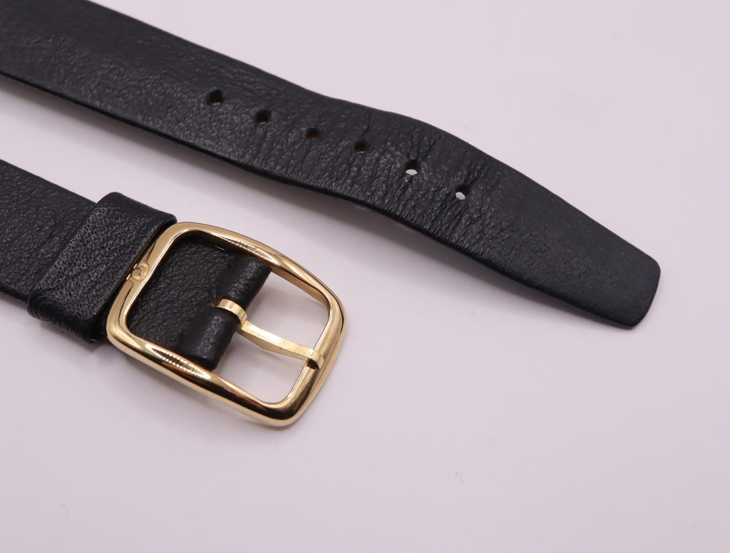 OMEGA Vintage Genuine Black Leather Strap 15mm Watch Band Gold Buckle Men's