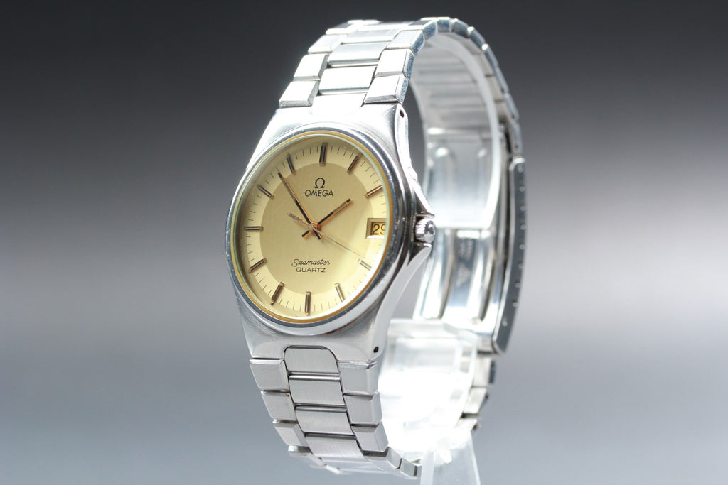 Near MINT OMEGA Seamaster 36mm 196.0222 Quartz Cal.1332 Gold Dial Men's Vintage